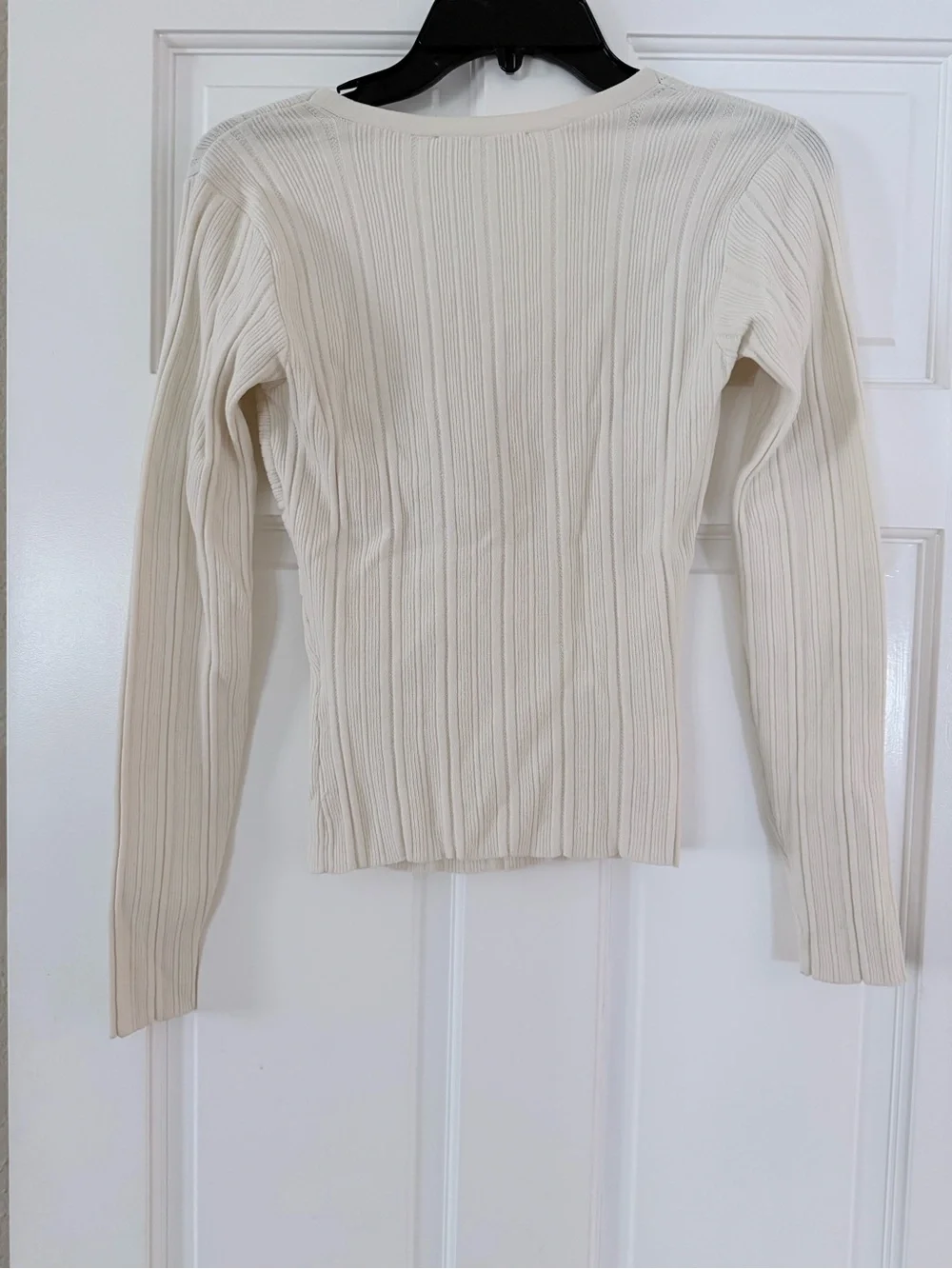 Frame Denim Cream Ribbed Twist-Front Long Sleeve Top - Picture 6 of 8